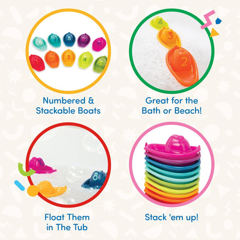 Battat – 10 Bath Boats – Numbered & Stackable Bathtime Toys – Floating Toy Boats For The Bath, Pool, Beach – Educational Toys – 6 Months + – Stack...
