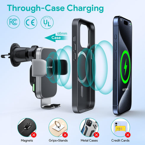 Wireless Car Charger, 15W Auto-Clamping Charger Mount, Air Vent Car Charging Holder for iPhone 15 14 13 12 11 Pro Max Plus Mini X Xr Xs, Samsung S...
