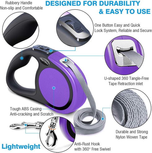 Heavy Duty Retractable Dog Leash-16ft Strong & Durable Walking Leash for S to L Dogs up to 45/115 lbs, Upgraded Lock System, Non Slip Grip, Tangle...