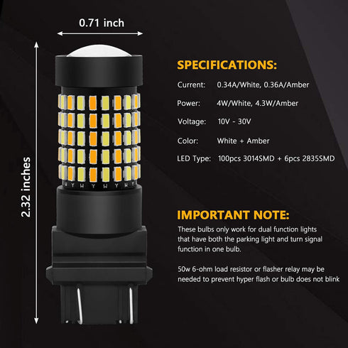 PHINLION Super Bright White Amber Dual Color Switchback 3157 3155 3057 3457 4157 LED Bulbs with Projector for Car Front Turn Signal Parking Lights...