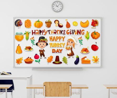 FLYAB 41PCS Thanksgiving Cutouts Classroom Decorations Fall Bulletin Board Decorations for Classroom Pumpkin Leaves Turkey Cutouts Fall Autumn Har...