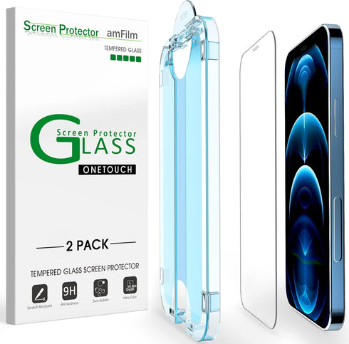 amFilm OneTouch Screen Protector for iPhone 12 Pro Max (6.7", 2020) with Easy Installation Kit, Tempered Glass, 2 Pack......