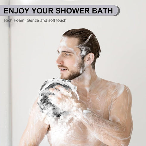 Loofah Sponge XXL-100g 4 Pack, Bath Sponge Soft Mesh Shower Puff Loofah for Men, Exfoliating Body Scrubber for Women, Shower Accessories (Black)...