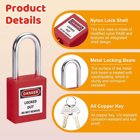 MroMax Lockout Tagout Lock, Safety Padlock Keyed Alike,Loto Security Padlock Steel Shackle Black Padlock for Lock Out Tag Out 3Pcs...
