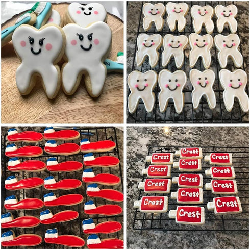 6Pcs Tooth Brush/Toothpaste/Teeth Cute Stainless Steel Cookie Cutter Fondant Cutter Baby Kids First Tooth Party Decorations Supplies Dentist Birth...