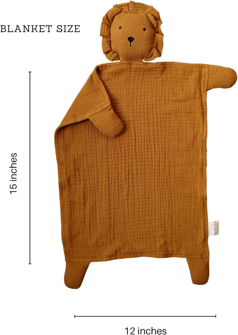 Marlowe & Co Organic Cotton Muslin Lion Lovey Blanket, Organic Cotton Muslin Lion Security Blanket (Toffee)...