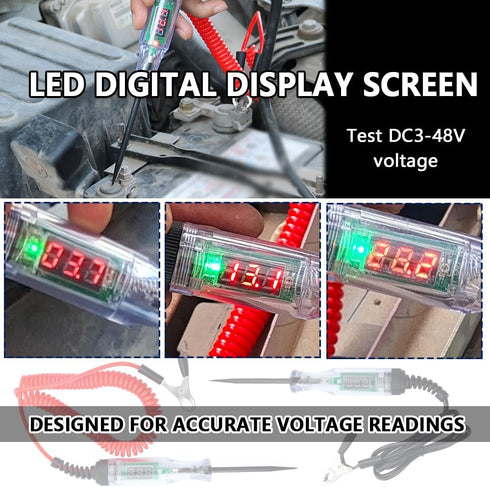 Car Voltage Tester Pen with Alligator Clip,DC 3-48V Test Light Pen Digital LED Circuit Tester with Prolong Spring Cable,Universal Car Fuse Tester ...