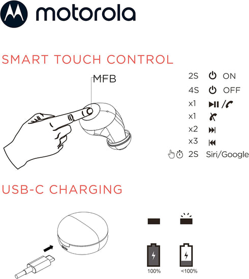 Motorola Moto Buds 150-True Wireless Bluetooth Earbuds w/Smart Touch-Control, Compact Charging Case - Ergonomic Design, IPX5 Water Resist, Comfort...