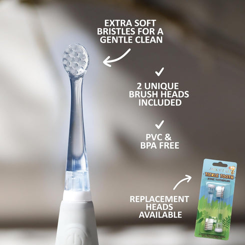 Jack N' Jill Tickle Tooth Sonic Electric Toothbrush with Replacement Head - Gentle Cleaning, Made for Tiny Teeth, LED Inspection Light, for Babies...