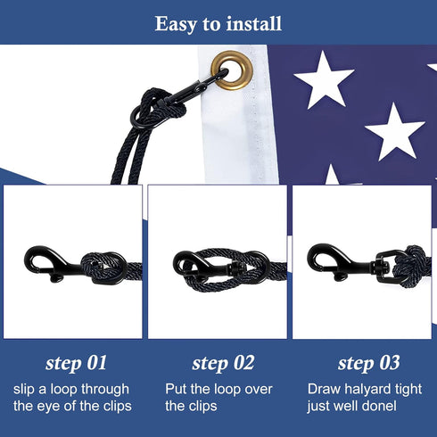 NQ Flag Pole Rope Line Kit-50FT x 1/4" Diameter Nylon Flag Pole Halyard Rope with 4 Pcs Swivel Snap Clips Hooks Fits Flagpole Up to 25FT,Outdoor F...