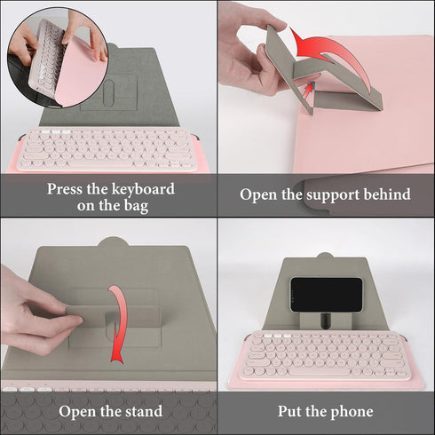 Geekria Compact Keyboard Case, Vegan Leather Travel Case, with Phone and Tablet Holder, Compatible with Logitech K380/Pebble Keys 2 K380s, Magic K...