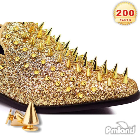 PMLAND 200 Sets/Pairs 9.5mm Gold Cone Spikes Screwback Studs DIY Craft Cool Rivets Punk...