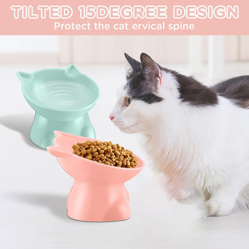 2 Pcs Plastic Elevated Cat Bowls Tilted Cat Food Bowls, Raised Cat Water Bowl Cat Elevated Bowls Kitten Supplies Cat Accessories for Food and Wate...