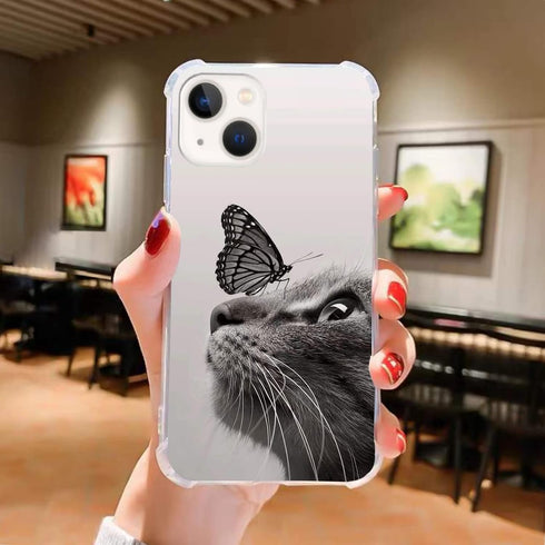 Cat and Butterfly Case Compatible with iPhone 15 Plus, Cat Gaze Butterfly Case for iPhone 15 Plus for Teens Women Men, Trendy Cool TPU Case Cover...