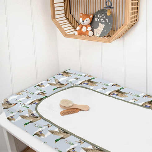 Duck Hunting Mallard Hunter Changing Pad Cover for Baby Boys, Wild Animal Bird Reeds Blue Diaper Change Table Covers, Soft Stretchy Safe Snug Fitt...