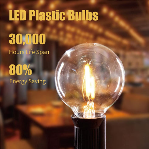 G40 Light Bulbs Replacement,1 Watt Shatterproof Plastic LED Globe Bulbs for Outdoor Indoor String Lights,E12 or C7 Candelabra Base, Equivalent 5Wa...