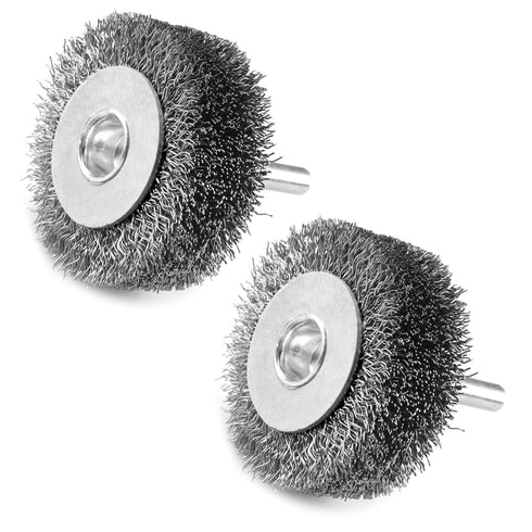 2 Pack 2 Inch Wire Brush Wheel for Drill, 0.0118" Coarse Crimped Carbon Steel Wire,1/4 Inch Round Shank, Wire Brush Drill Attachments,Heavy Duty W...