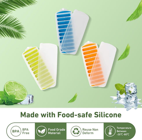 Water Bottle Silicone Ice Cube Tray by Lily's Home - 3-Piece Quick-Freeze Ice Trays with 10 Ice Cube Slots – Silicone Ice Cube Tray Set Makes 30 I...