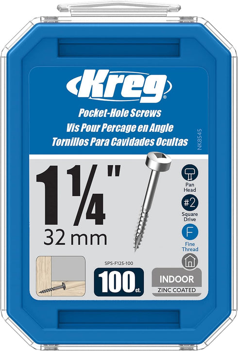 Kreg SPS-F125-100 Zinc Pocket Screws, 1-1/4 Inch #6 Fine Thread, Pan Head (100 Count)...