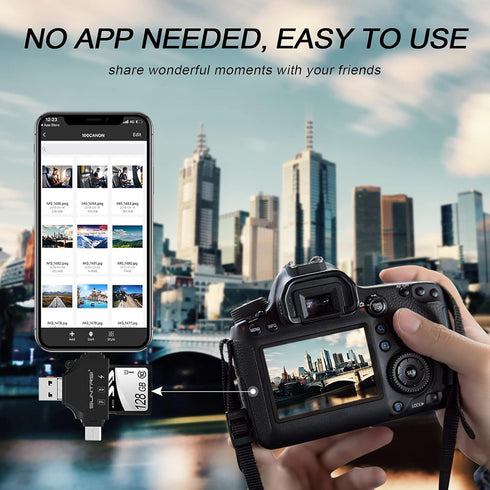 4 in 1 SD Card Reader for iPhone ipad Android Mac PC Camera,Micro SD Card Reader SD Card Adapter Portable Memory Card Reader Trail Camera Viewer C...