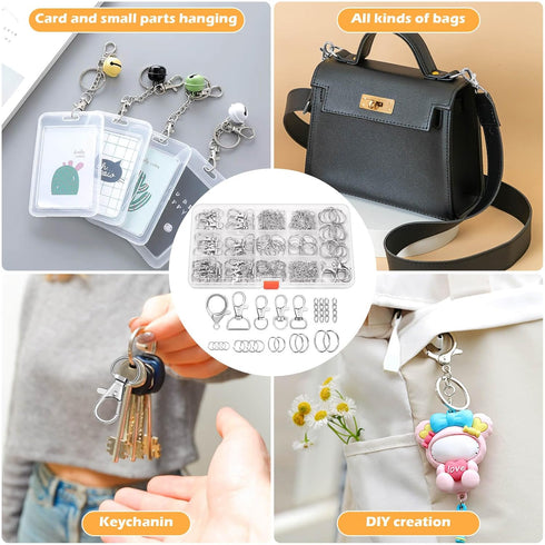 PAXCOO 300PCS Keychain Making Kit, Keychain Craft Supplies Including Key Chain Clips, Lanyard Snap Hooks, Key Rings and Jump Rings for Key Chain M...