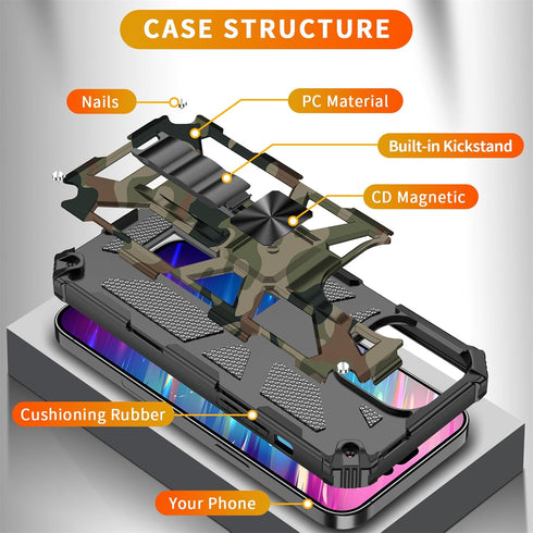 CCSmall Camouflage Case for iPhone 15 Pro with Metal Kickstand, Camo Phone Cover Built-in 360° Rotate Ring Stand Case for iPhone 15 Pro MC Army Gr...