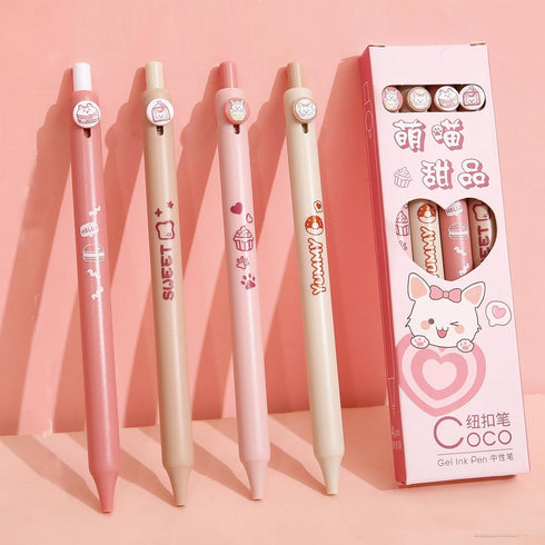 4 Pcs Gel Ink Pens Cartoon Retractable Pens Cute Cat Pen 0.5mm Black Ink Writing Pen Office School Supplies for Girls Womem (Dessert Cat)...