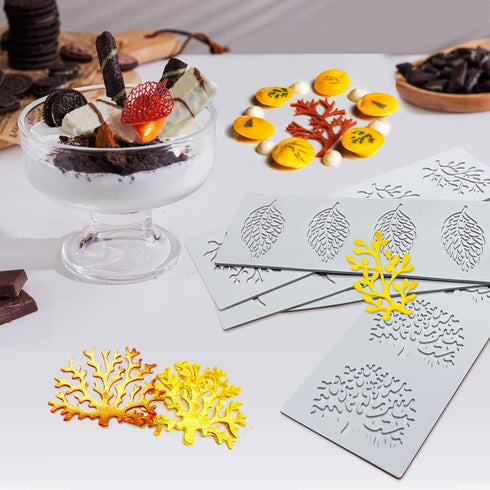 5PCS Leaf Molds Silicone Baking Molds Fondant Molds, Hollow 3D Coral Branch Leaf Tuile Lace Silicone Cake Molds, Polymer Clay Molds for Baking, Re...