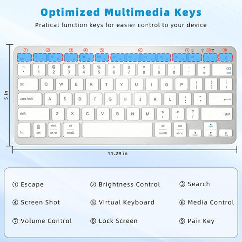 Bluetooth Keyboard, Ultra-Slim Wireless Keyboard for iPad, Rechargeable Ergonomic Computer Keyboard for iOS, Android, Windows PC Tablets Phone, Wh...