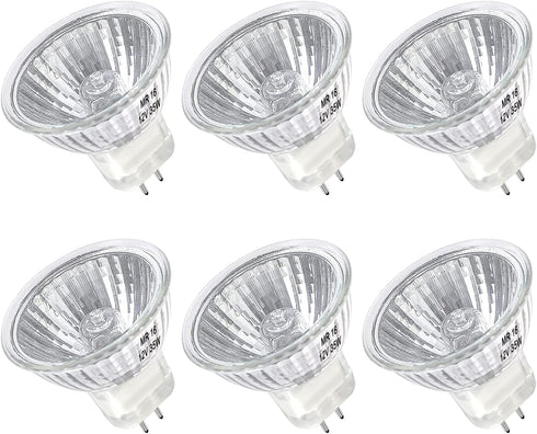 MR16 Halogen Bulb 35W Dimmable 12V GU5.3 Bi-pin Base Spotlight with Long Lifespan, 6 Pack MR16 Bulbs with Clear Glass Cover for Landscape Lights, ...