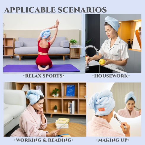 YoulerTex Microfiber Hair Towel Wrap for Women, 2 Pack 10 inch X 26 inch Super Absorbent Quick Dry Hair Turban for Drying Curly Long Thick Hair (G...