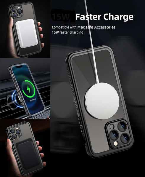 Unitedtime for iPhone 14 Pro Case Magnetic Waterproof with Built-in Screen Protector,Compatible with MagSafe Shockproof Dustproof Heavy Duty Full ...