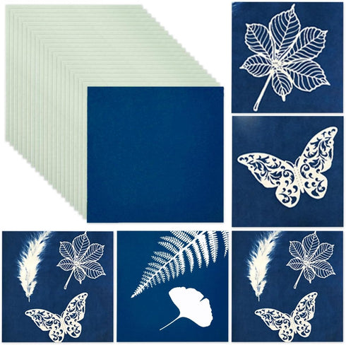 70 Sheets Cyanotype Paper 3.9 x 3.9 Inch Sun Print Paper Kit High Sensitive Sun Paper Solar Activated Nature Sun Printing Kit Drawing Paper for Ad...