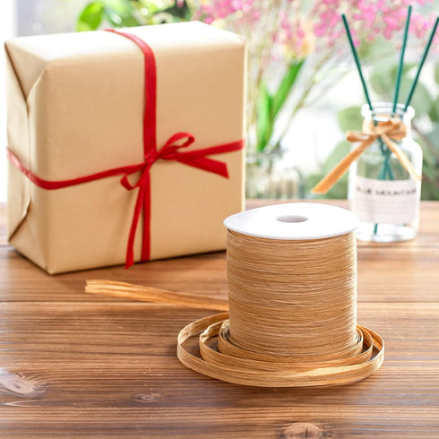Whaline 229 Yards Raffia Paper Ribbon Christmas Kraft Craft Packing Paper Twine for Festival Gifts, DIY Decoration and Weaving, 1/4 inch Width...