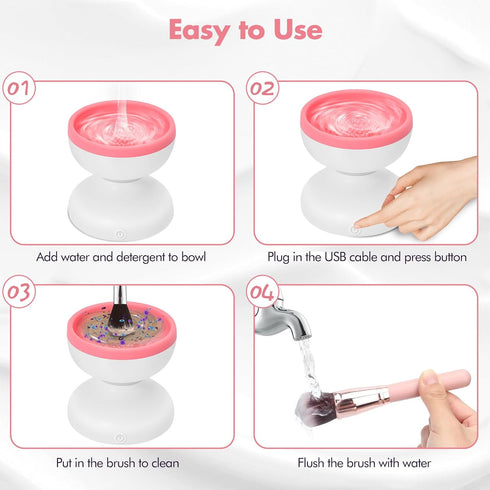Reiyu Makeup Brush Cleaner Machine, Electric Makeup Brush Cleaner, Automatic Spinning Make Up Brush Cleaner Fit for All Size Makeup Brush?White?...
