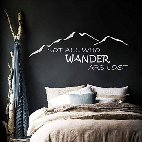 BATTOO Not All Who Wander are Lost Wall Decal Mountain Vinyl Sticker 22" W 8.5" H Family Kids Room Mural Motivation Love Home Travel Hobbit, White...