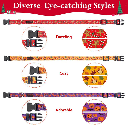 BINGPET 3 Pack Dog Collar for Small Medium Large Dogs,Adjustable Soft Pet Collars with Quick Release Buckle,Adjustable Natural Fabric Pet Dog Coll...