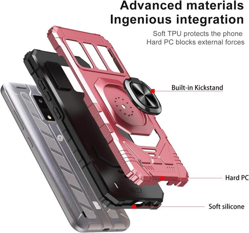 TJS Compatible for BLU View 4 (B135DL) Case, with Tempered Glass Screen Protector, Metal Ring Magnetic Support Kickstand Heavy Duty Drop Protectio...