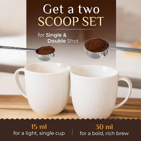 Orblue Premium Coffee Scoop Set - 1 Tbsp (15ml) & 2 Tbsp (30ml) Measuring Tablespoon - Stainless Steel Coffee Measuring Spoon and Scooper with Lon...
