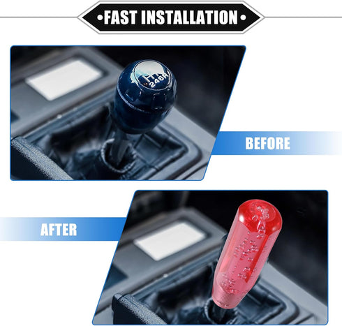 Gear Shift Knob Stick, 15cm Faux Crystal Transparent Bubble Gear Shifter Universal for Manual Transmission Vehicle Durable Acrylic Red with Adapte...