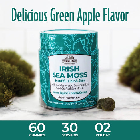 COUNTRY FARMS Irish Sea Moss Gummies, 2000mg Irish Moss, Burdock Root, Bladderwrack for Immune Support, Promotes Digestive Health, Skin and Hair S...