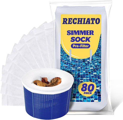 80 Pack Pool Skimmer Socks for Pool Filters, Filters Baskets and Skimmers to Filter Debris and Leaves, Protact Filter System of Inground and above...