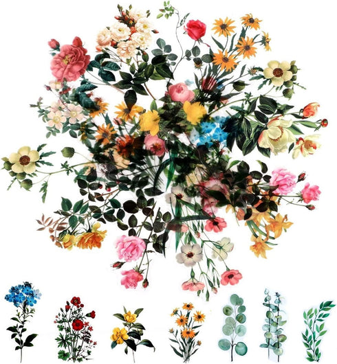 80 Pieces Natural Vintage Flower Stickers for Scrapbooking, Self-Adhesive Scrapbooking Stickers Supplies Journal for Adult Card Making Letters DIY...