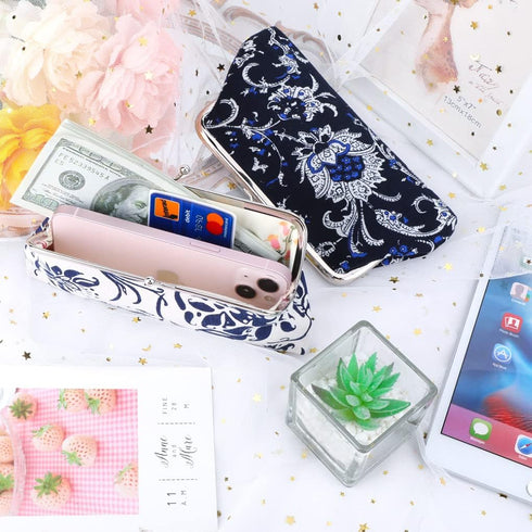 Oyachic 2 Packs Large Floral Coin Purses Canvas Cash Wallet Make Up Cellphone Bag Vintage Change Pouch Key Holder Kiss lock Clasp Clutch...