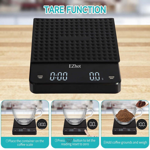 High Precision Digital Coffee Scale with Timer - Rechargeable Drip Espresso Scale, 3kg/0.1g Capacity, Kitchen Scale with 3 Units (g/oz/ml), Tare a...