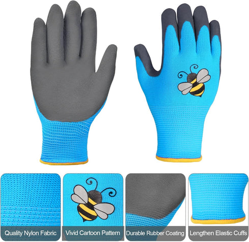 6 Pairs Kids Gardening Gloves Yard Work Gloves Children Soft Safety Rubber Coated Gloves for Toddlers Youth Girls Boys Children (Medium (Age 6-8))...