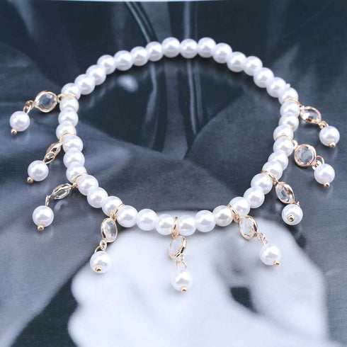 Boho Pearl Pendant Ankle Bracelet Gold Crystal Pearl Drop Anklet Bracelet Vintage Pearl Bead Chain Anklet Crystal Pearl Tassel Anklets Foot Chain ...
