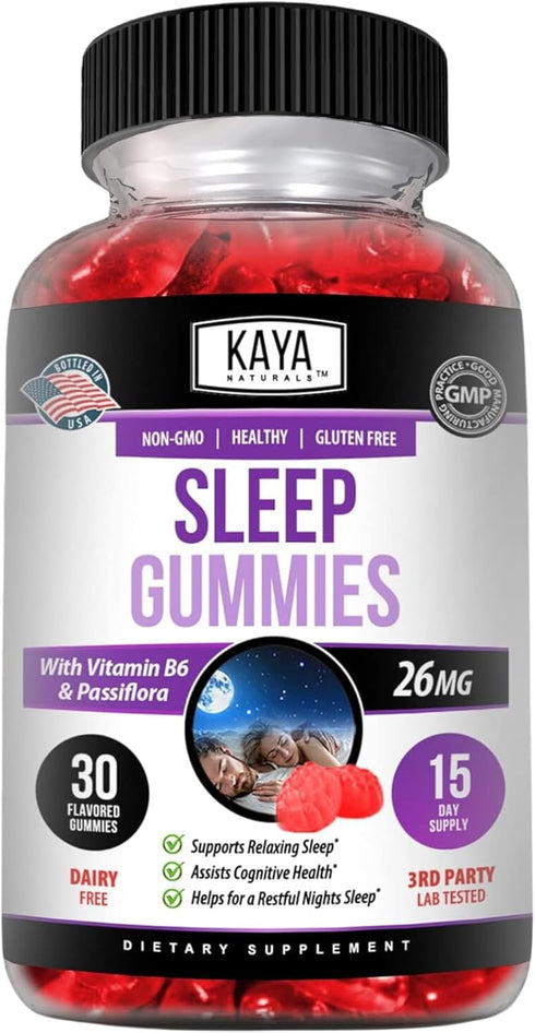 Kaya Naturals Organic Sleep Gummies (26mg) | Health Supplement for Adults | Vitamin B6 and Melatonin Gummies | Gummy Vitamins for Women and Men | ...