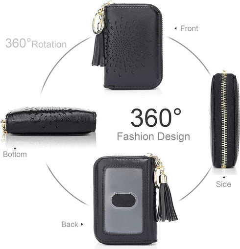 APHISON RFID Credit Card Holder Zipper Card Case Small Wallets for Women Leather Sunflower style Ladies Girls/Gift Box 1927 BLACK...