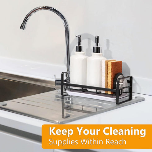 FANGSUN Large Sponge Holder for Kitchen Sink, 304 Stainless Steel Sink Caddy Organizer with Removable Drip Tray, Countertop Dish Soap Holder, Not ...